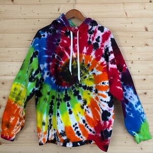 GILDAN Colorful Tie Dye Hoodie Soft Unisex Pullover Sweatshirt Unique Hippie